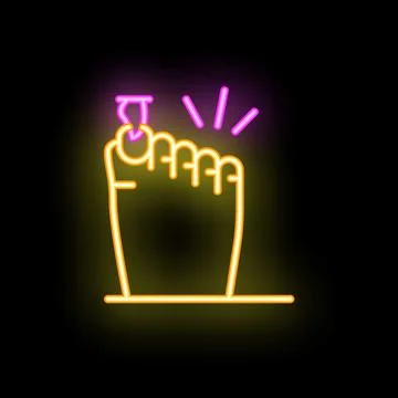 Neon icon of foot dropping ring representing divorce concept Stock Illustration