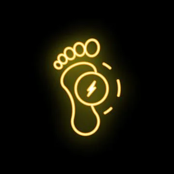 Neon icon of foot with lightning representing energy and wellness Stock Illustration