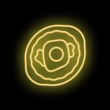 Neon icon of fried egg sunny side up glowing on black background Stock Illustration