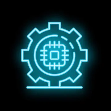 Neon icon of gear and microchip representing technological industry Ilustración de archivo