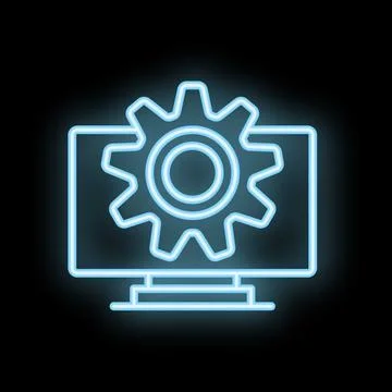 Neon icon of a gear displaying operating system settings Stock Illustration