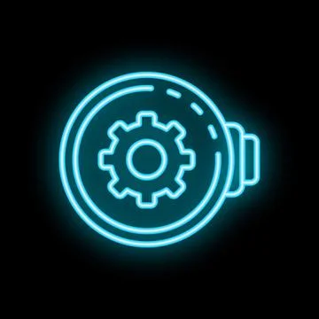 Neon icon of a gear symbolizing settings on black background Stock Illustration