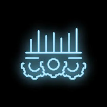 Neon icon of gears working increasing performance with a bar chart Stock Illustration
