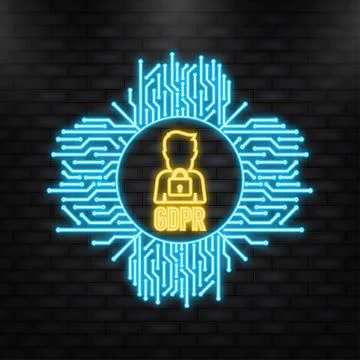 Neon Icon. General Data Protection Regulation GDPR Vector illustration. 스톡 일러스트
