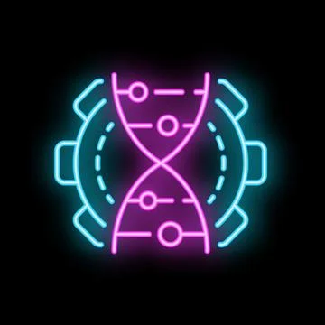 Neon icon of genetic engineering combining dna and gear symbol Stock Illustration