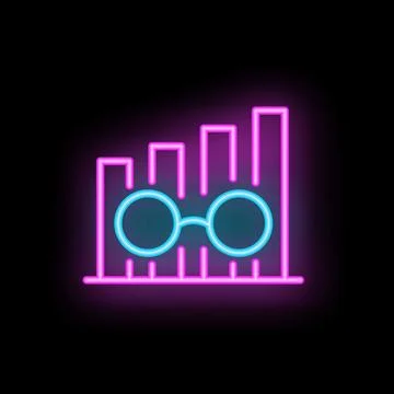 Neon icon of glasses analyzing growing chart for business vision Stock Illustration