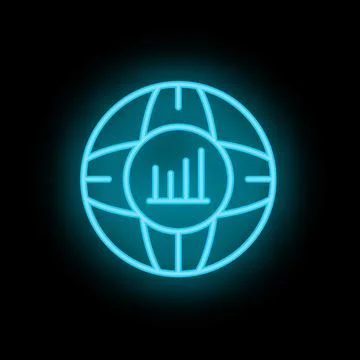 Neon icon of global business analytics representing worldwide market data Illustrazione stock