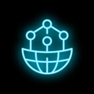 Neon icon of global network connecting world with lines and nodes 库存插图