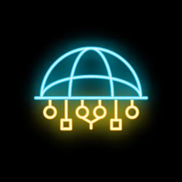 Neon icon of a global network connecting devices Illustrazione stock