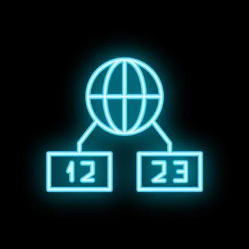 Neon icon of global network connecting two servers displaying time zones イラスト素材