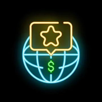 Neon icon of global reputation management showing world globe and star Stock Illustration