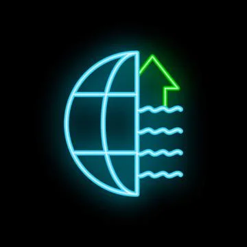 Neon icon of global warming showing rising sea levels Stock Illustration