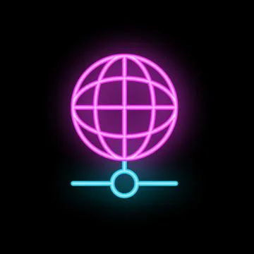 Neon icon of a globe connecting to a network Illustrazione stock