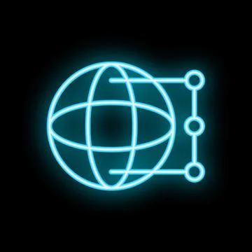 Neon icon of a globe connecting to network points representing global busines Stock Illustration