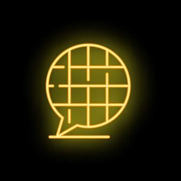 Neon icon of globe with speech bubble representing global communication Stock Illustration