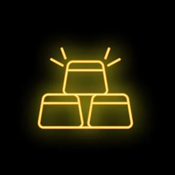 Neon icon of gold bars shining on black background 스톡 일러스트