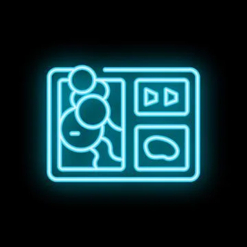 Neon icon of a gps device showing location with buttons for zoom and menu 스톡 일러스트