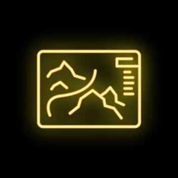 Neon icon of a gps displaying mountains and trails Illustrazione stock