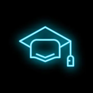 Neon icon of graduation hat with computer mouse symbolizing online education Stock Illustration