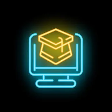 Neon icon of graduation hat displaying on computer screen for online educat.. イラスト素材