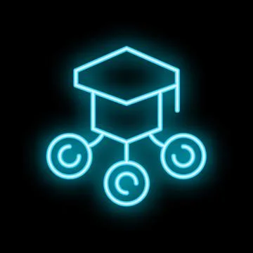 Neon icon of graduation hat distributing copyright symbols representing int.. Stock Illustration