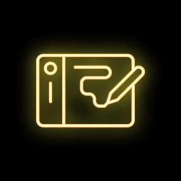 Neon icon of graphic tablet drawing with stylus pen Stock Illustration