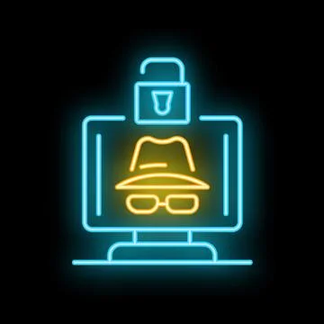 Neon icon of hacker breaking computer security system 스톡 일러스트