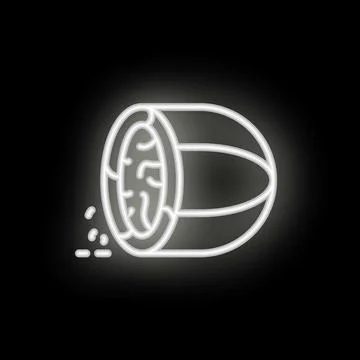 Neon icon of half cocoa pod with beans falling out Stock Illustration