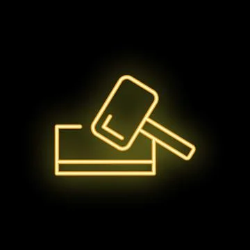 Neon icon of hammer striking surface representing concept of construction Stock Illustration