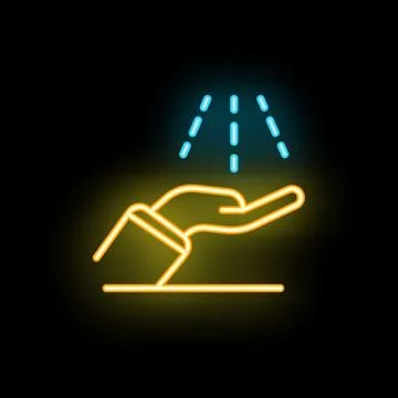 Neon icon of hand catching falling lines on black background Illustrazione stock