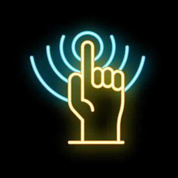 Neon icon of hand pressing button with index finger Stockillustratie