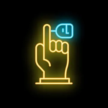 Neon icon of a hand pressing a button with index finger Illustrazione stock