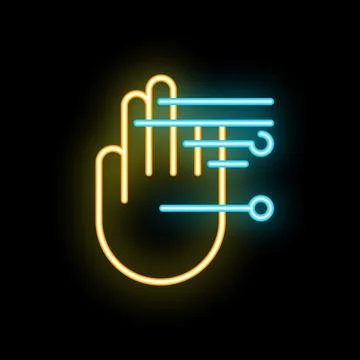 Neon icon of hand scanning with digital lines for biometric access Stock Illustration