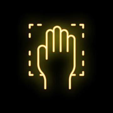Neon icon of hand scanning for security access control 스톡 일러스트