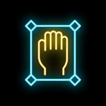 Neon icon of hand scanning for security access control Illustrazione stock