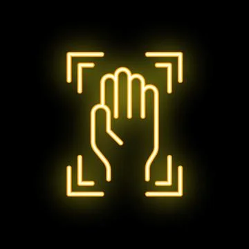 Neon icon of hand scanning for security access control Illustrazione stock