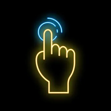 Neon icon of hand touching screen or button Stock Illustration