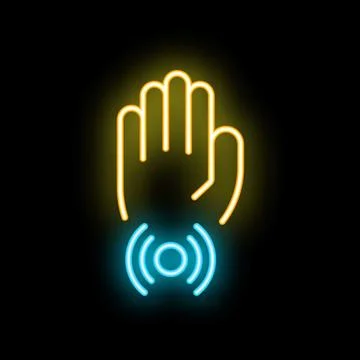 Neon icon of a hand using a touch screen interface Stock Illustration