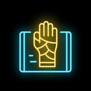 Neon icon of a hand x ray glowing on a black background Stock Illustration