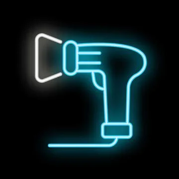 Neon icon of handheld barcode scanner emitting light beam Stock Illustration