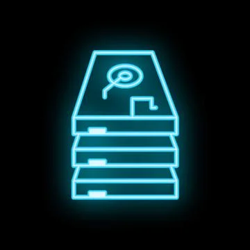 Neon icon of hard drives representing data storage 스톡 일러스트