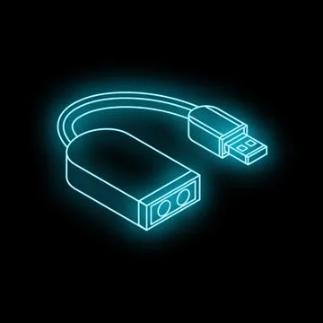 Neon icon of hardware security key glowing on black background Stock Illustration