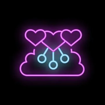 Neon icon of hearts connected to cloud computing system Illustrazione stock
