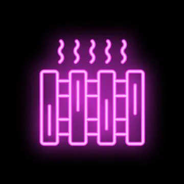 Neon icon of heating radiator emitting heat waves on black background Stock Illustration