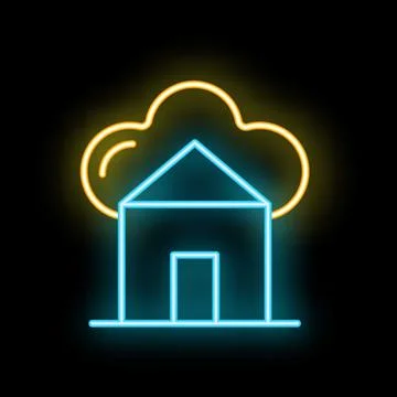 Neon icon of house with cloud representing smart home technology Stock Illustration