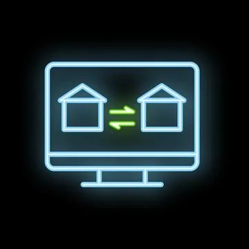 Neon icon of house exchange on computer screen Stock Illustration