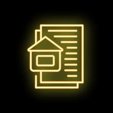 Neon icon of house overlapping with documents representing real estate Stock Illustration