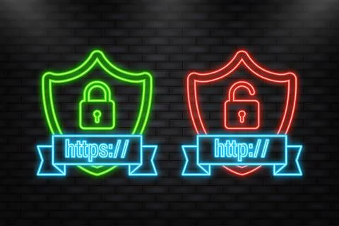 Neon Icon. http and https protocols on shield. Ilustración de archivo