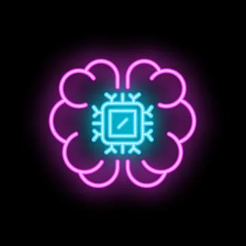 Neon icon of human brain containing cpu showing artificial intelligence Illustrazione stock