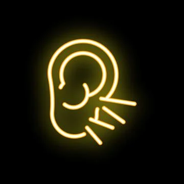 Neon icon of human ear hearing sound waves on black background Stock Illustration